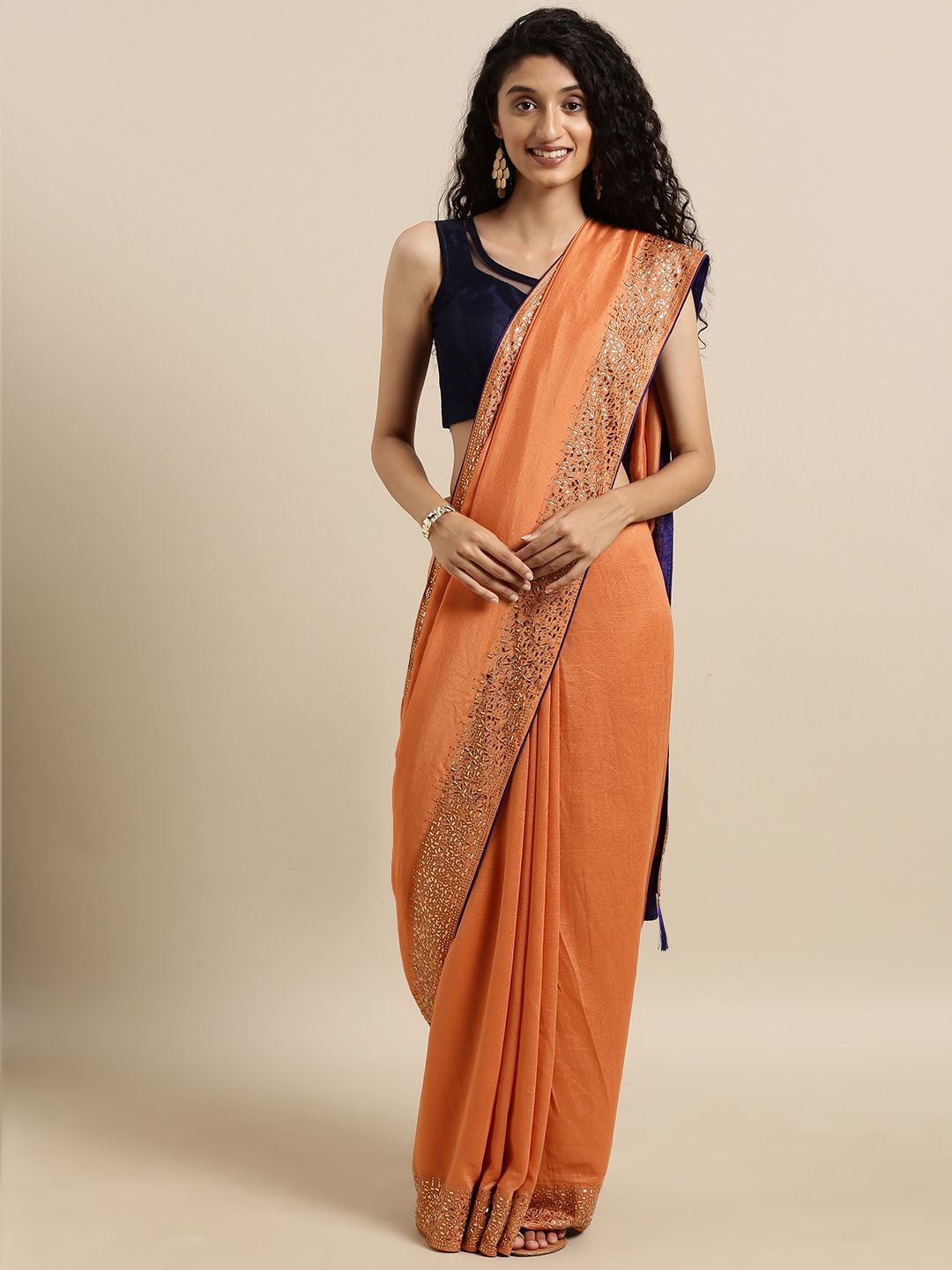 

VASTRANAND Beads and Stones Saree, Peach