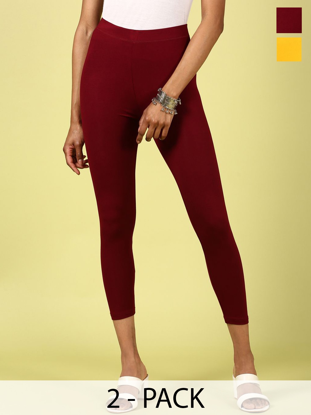 

De Moza Women Pack Of 2 Ankle Length Leggings, Maroon