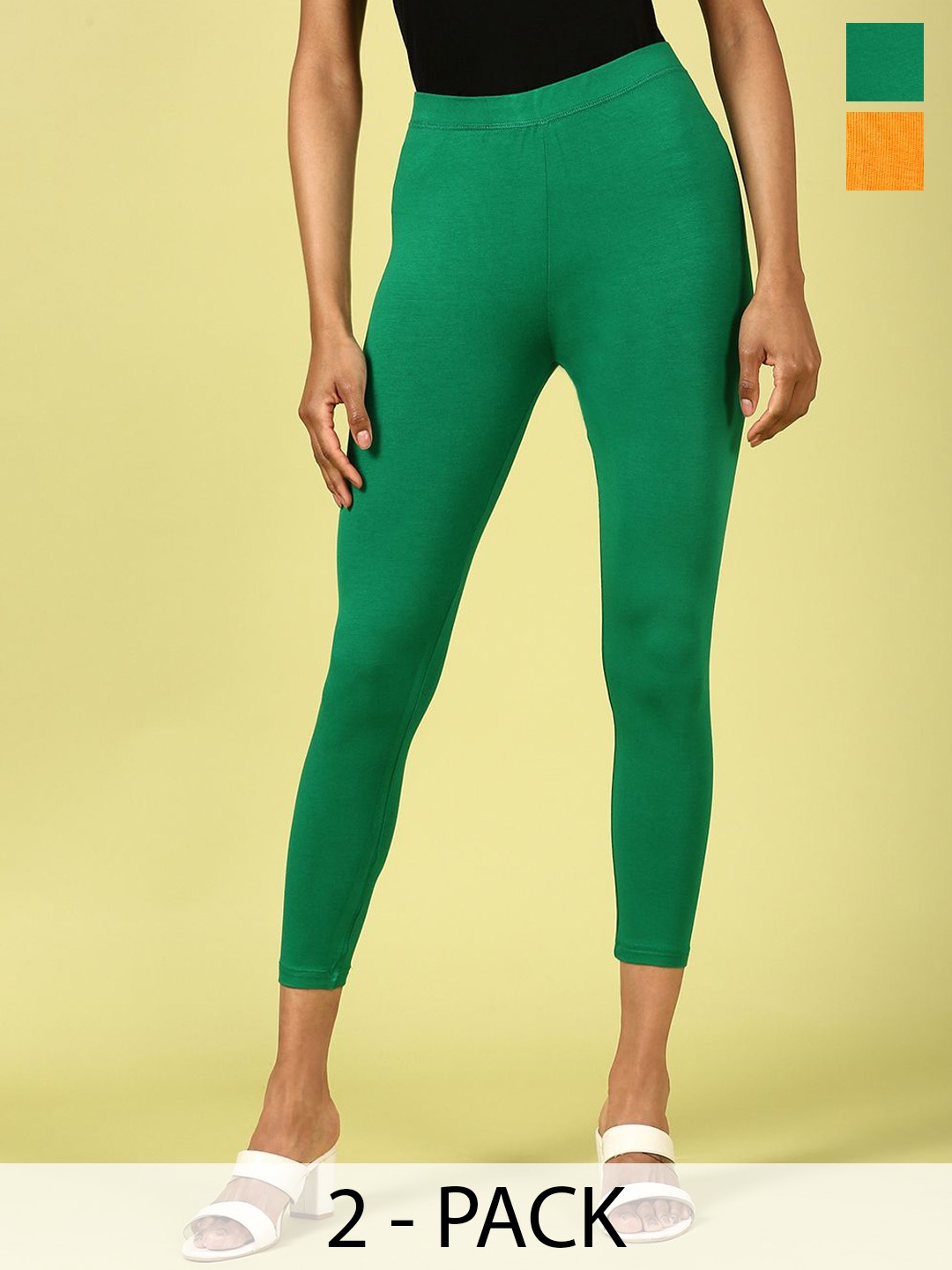 

De Moza Pack Of 2 Ankle Length Leggings, Green