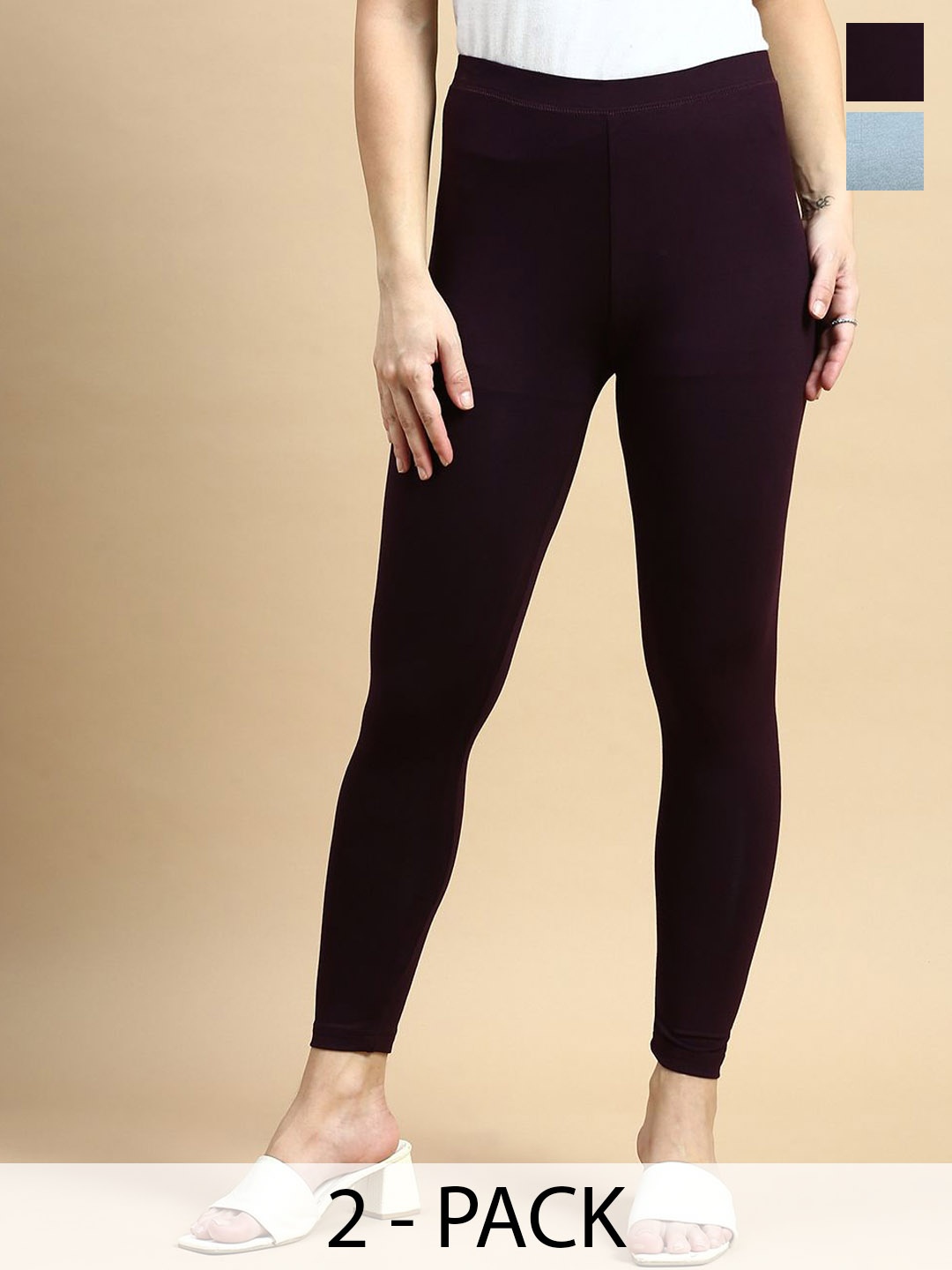 

De Moza Women Pack Of 2 Ankle Length Slip On Leggings, Purple