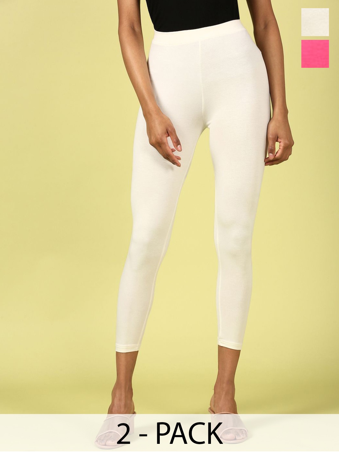 

De Moza Pack Of 2 Solid Ankle Length Leggings, Pink