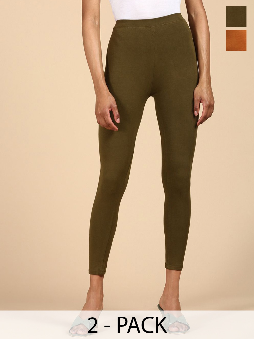 

De Moza Pack Of 2 Ankle Length Leggings, Olive