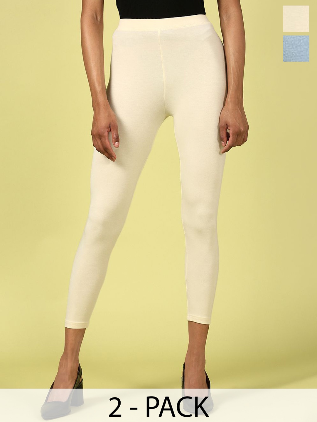 

De Moza Pack Of 2 Ankle Length Leggings, Grey