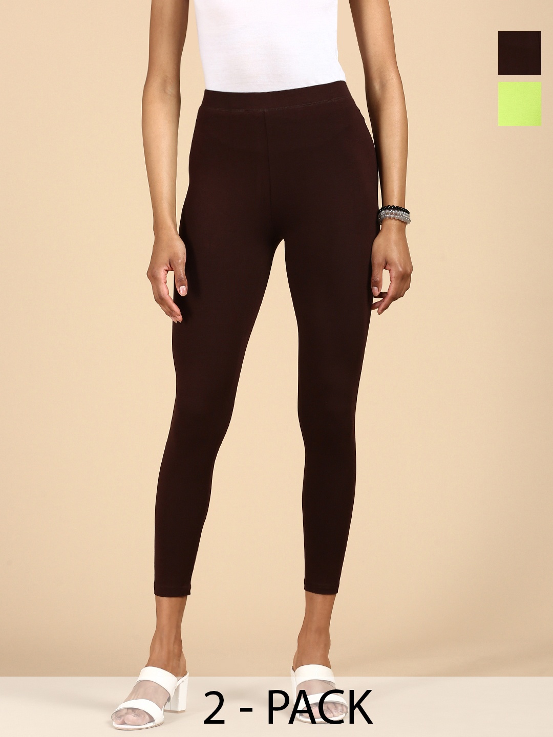 

De Moza Pack Of 2 Women Ankle Length Leggings, Brown