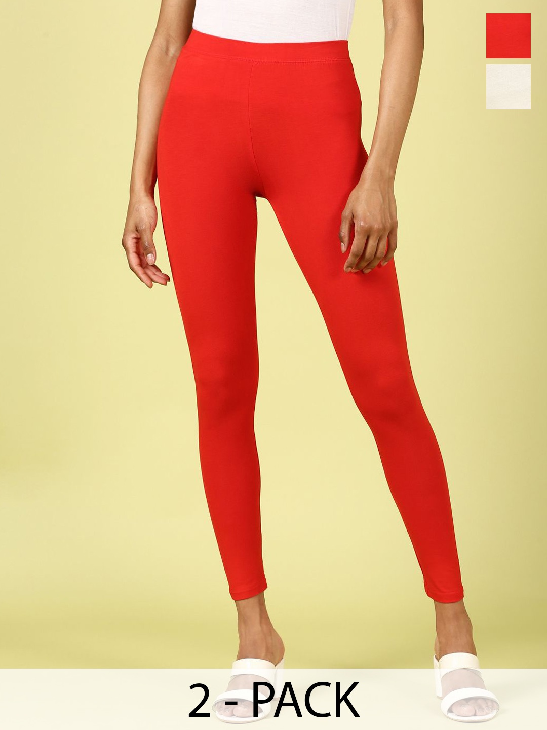 

De Moza Women Pack Of 2 Ankle-Length Slip on Leggings, Orange