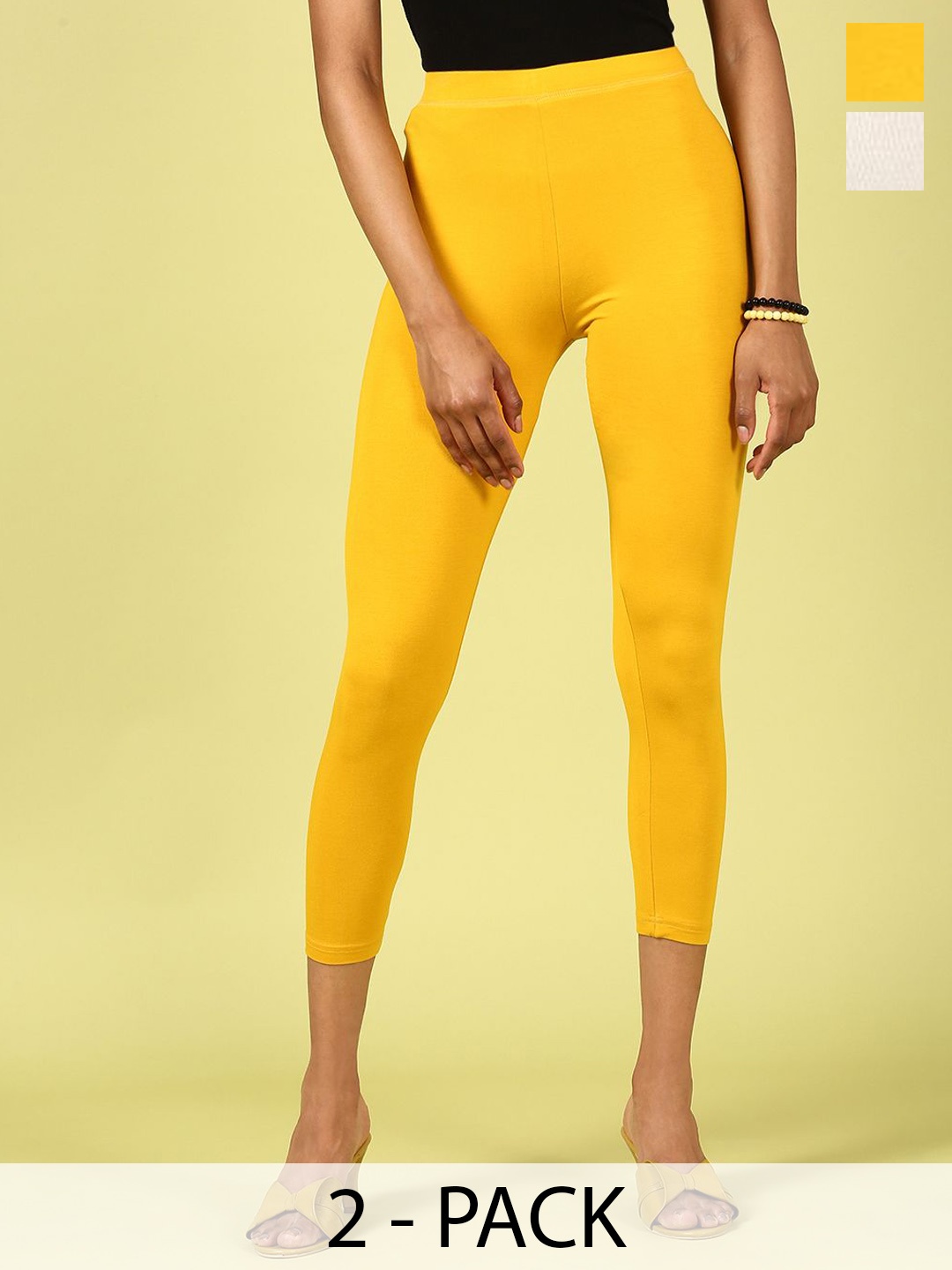 

De Moza Pack Of 2 Women Ankle Length Leggings, Mustard