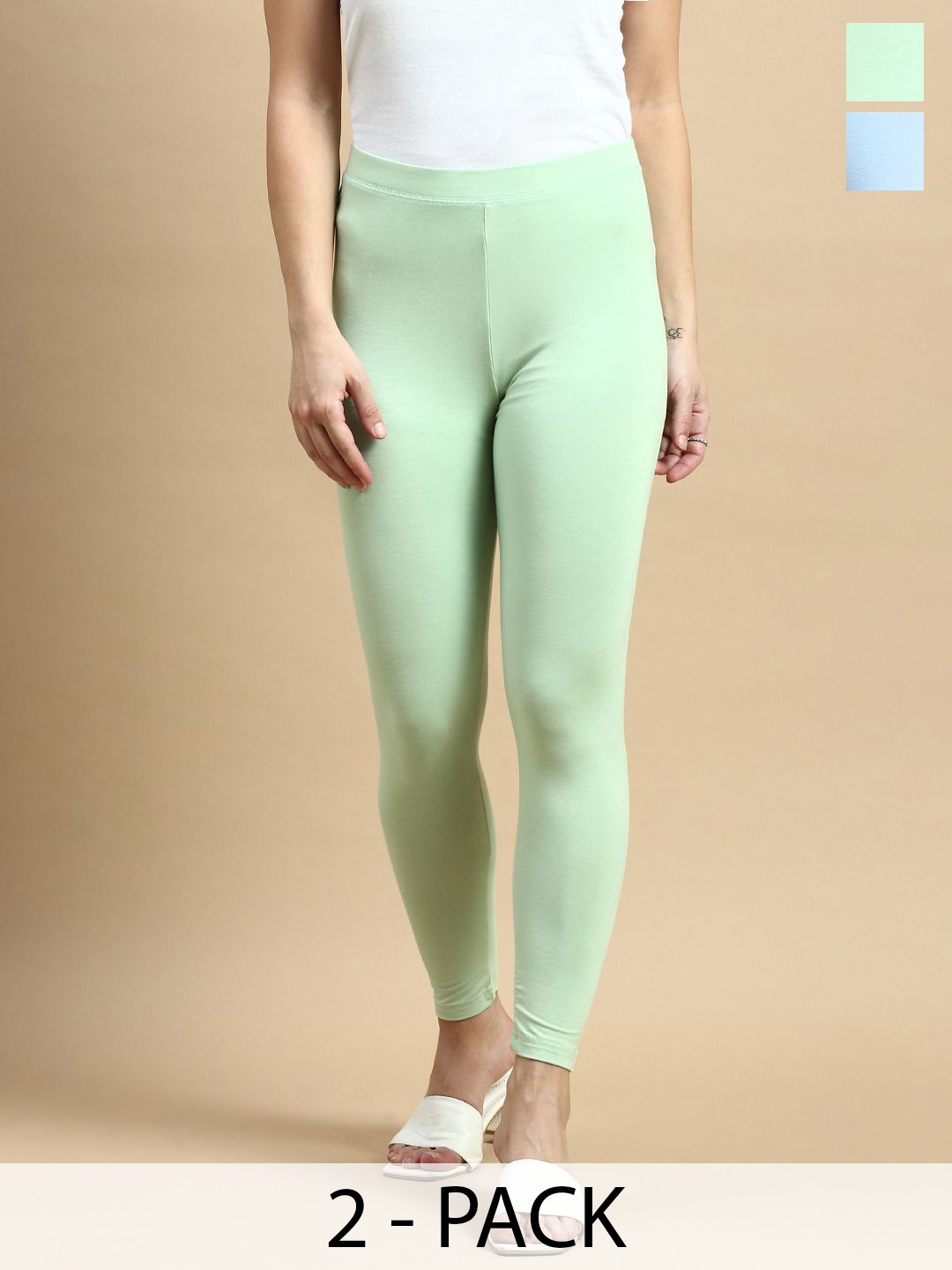 

De Moza Set Of 2 Women Ankle Length Leggings, Green