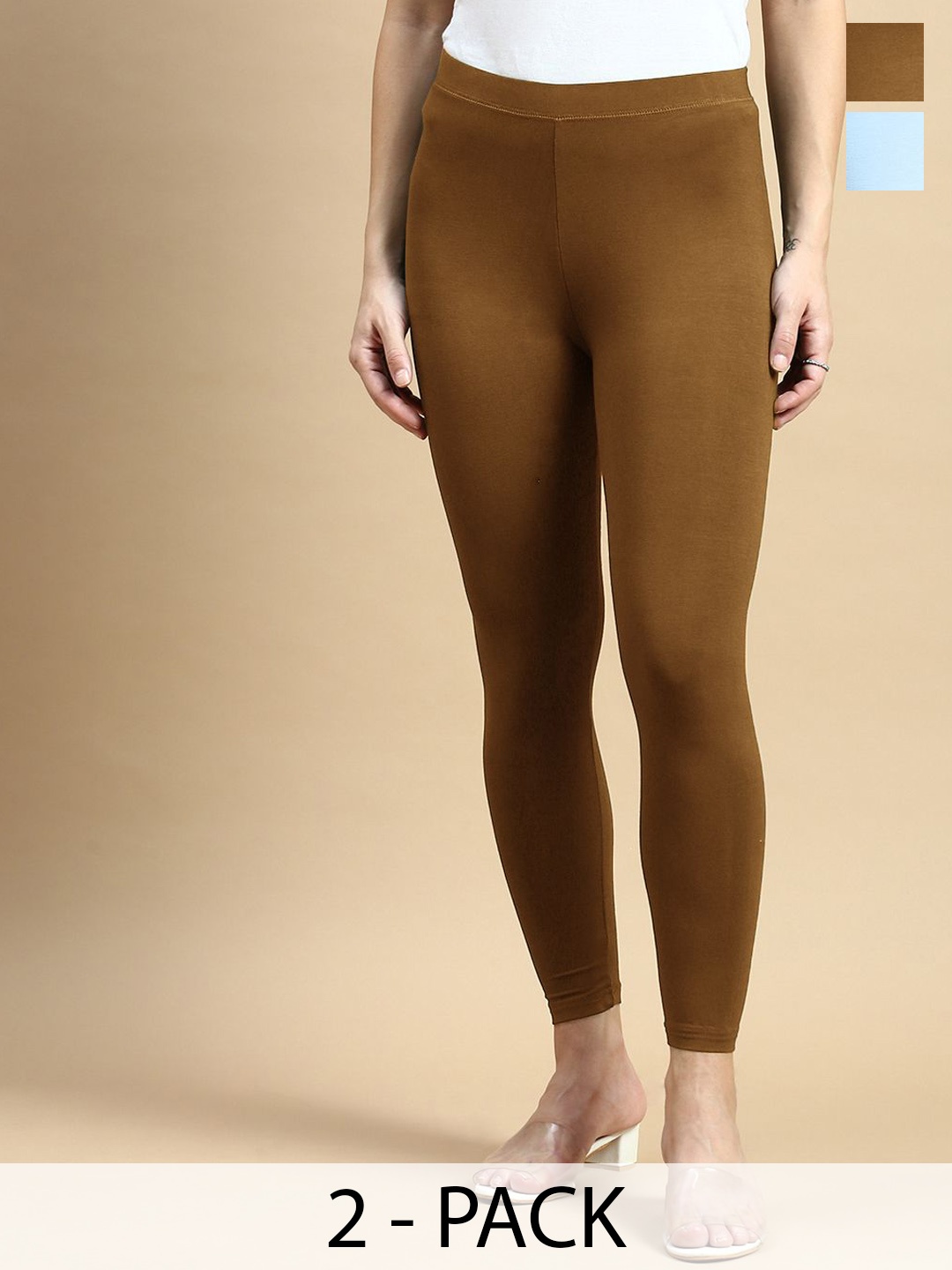 

De Moza Set Of 2 Women Ankle Length Leggings, Blue