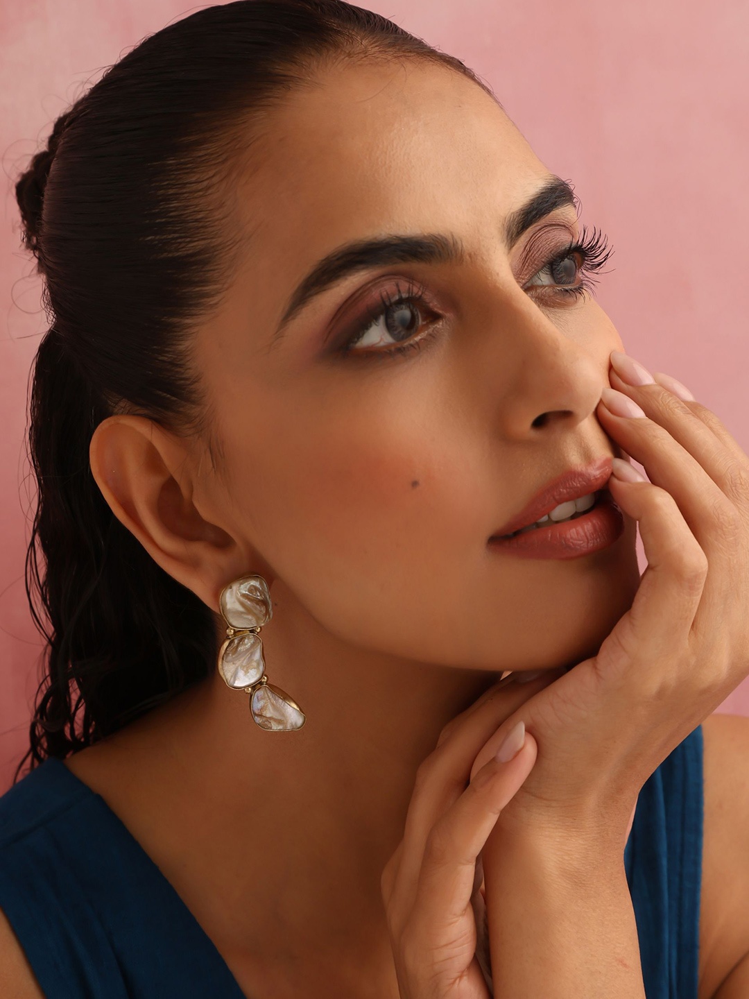 

trueBrowns Brass-Plated Stone Studded Drop Earrings, Gold