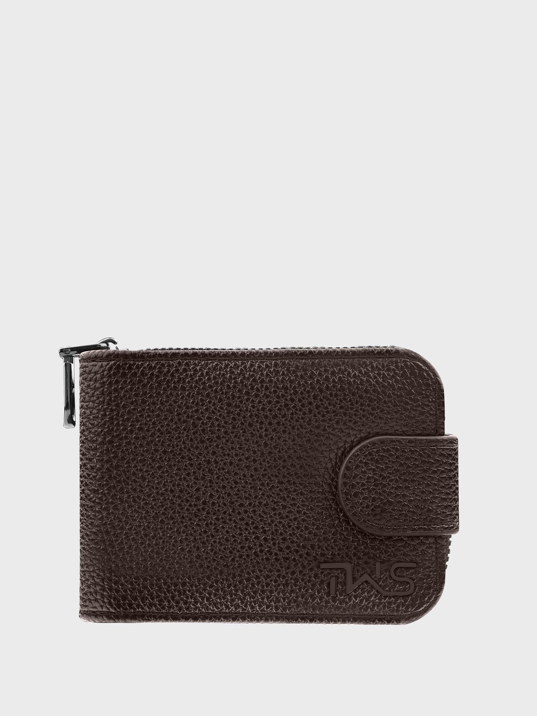 

The Wallet Store Men Textured Leather Two Fold Zipper Wallet, Brown