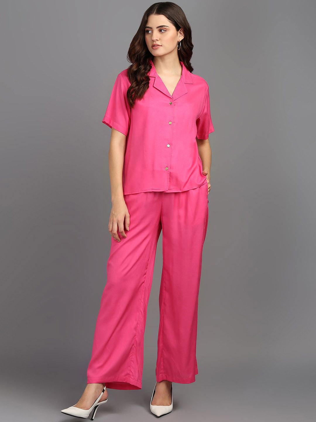

The Roadster Lifestyle Co. Lapel Collar Pure Cotton Shirt With Trouser, Pink