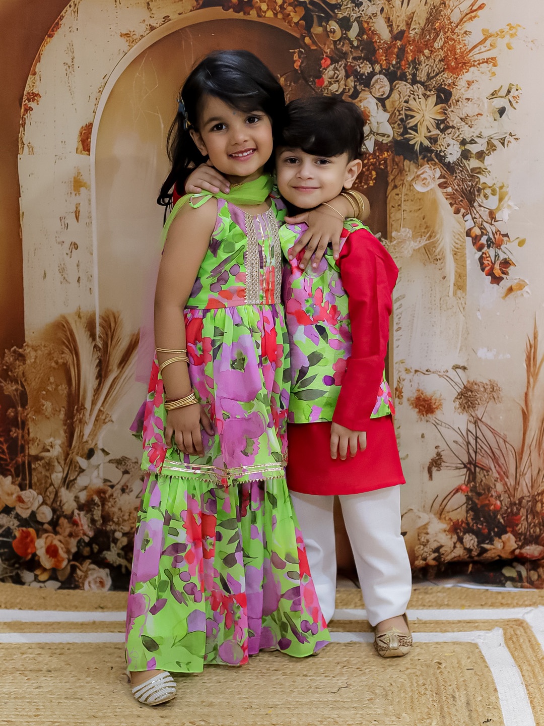 

KID1 Boys Mandarin Collar Straight Kurta With Pyjamas & Printed jacket, Red