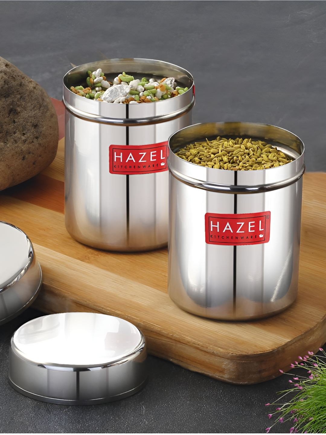 

HAZEL Stainless Steel 2 Pieces Air Tight Storage Containers-200ml Each, Silver