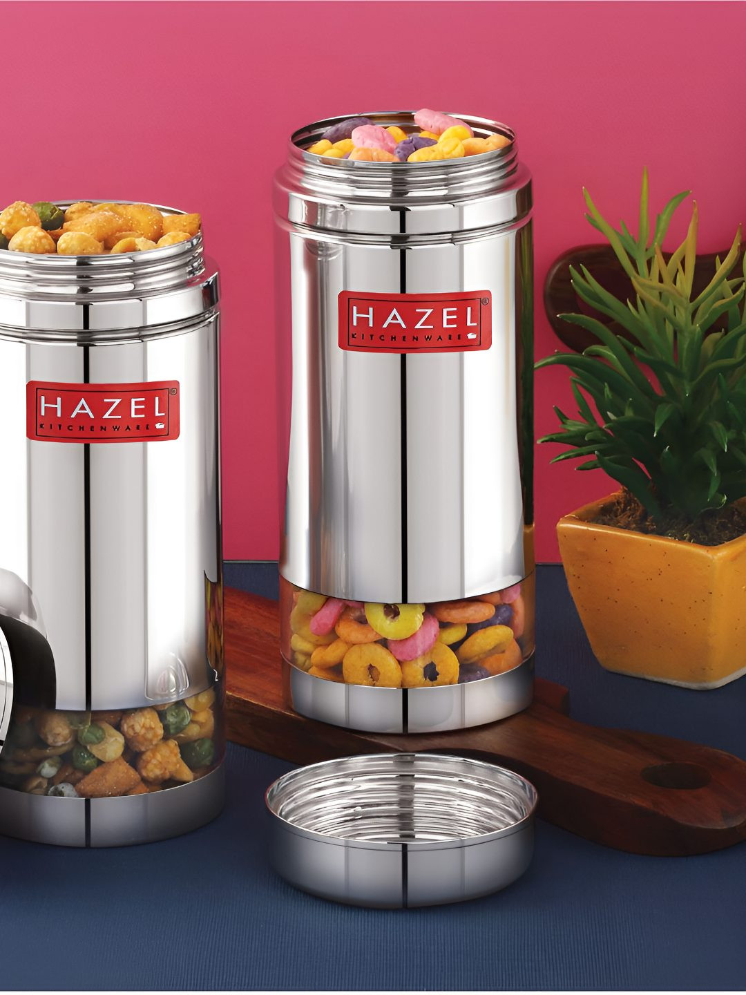 

HAZEL Stainless Steel 2 Pieces See Through Air Tight Storage Containers 950 ml, Silver