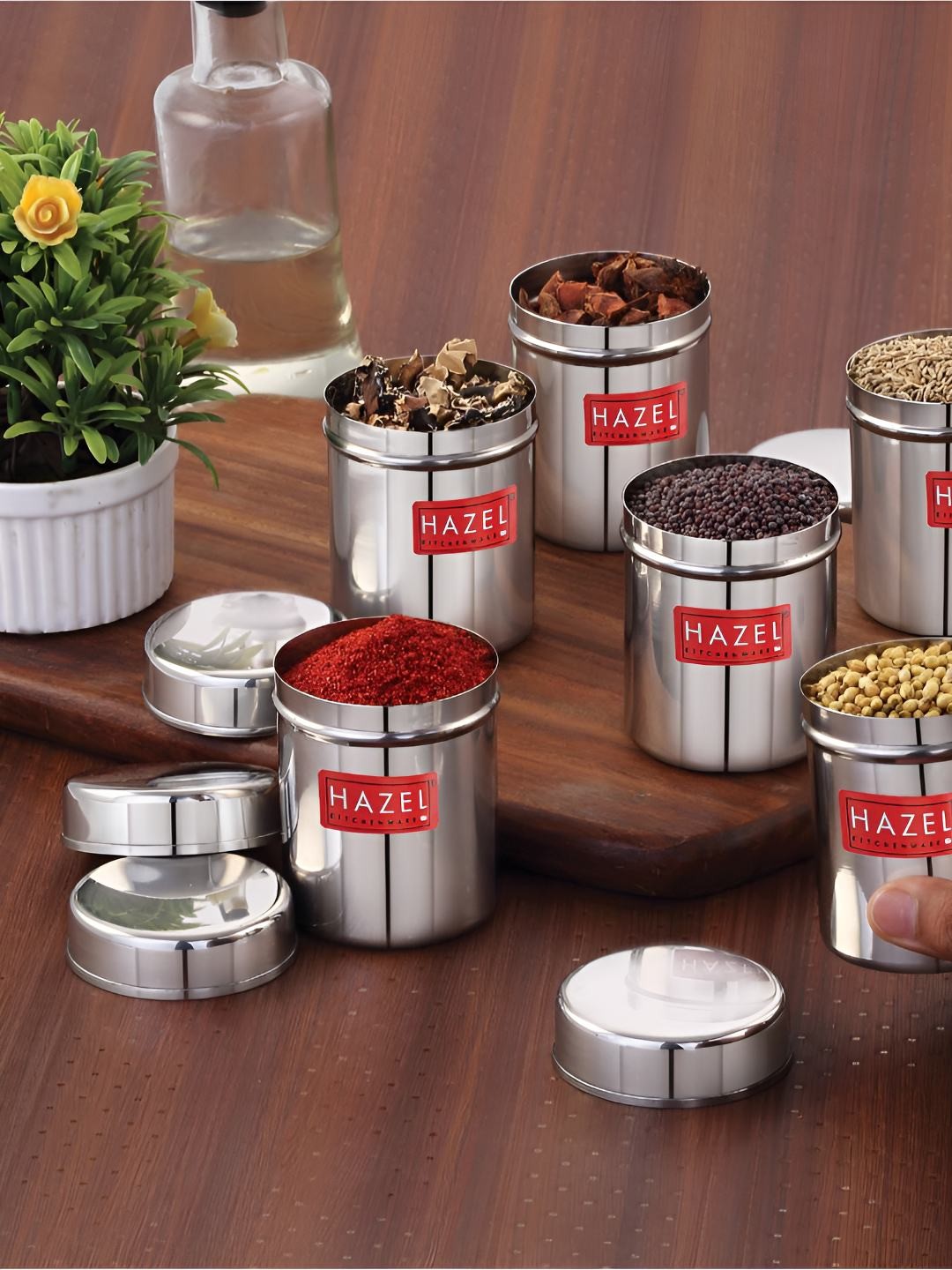 

HAZEL Stainless Steel 6 Pieces Air Tight Storage Containers 150 ml, Silver