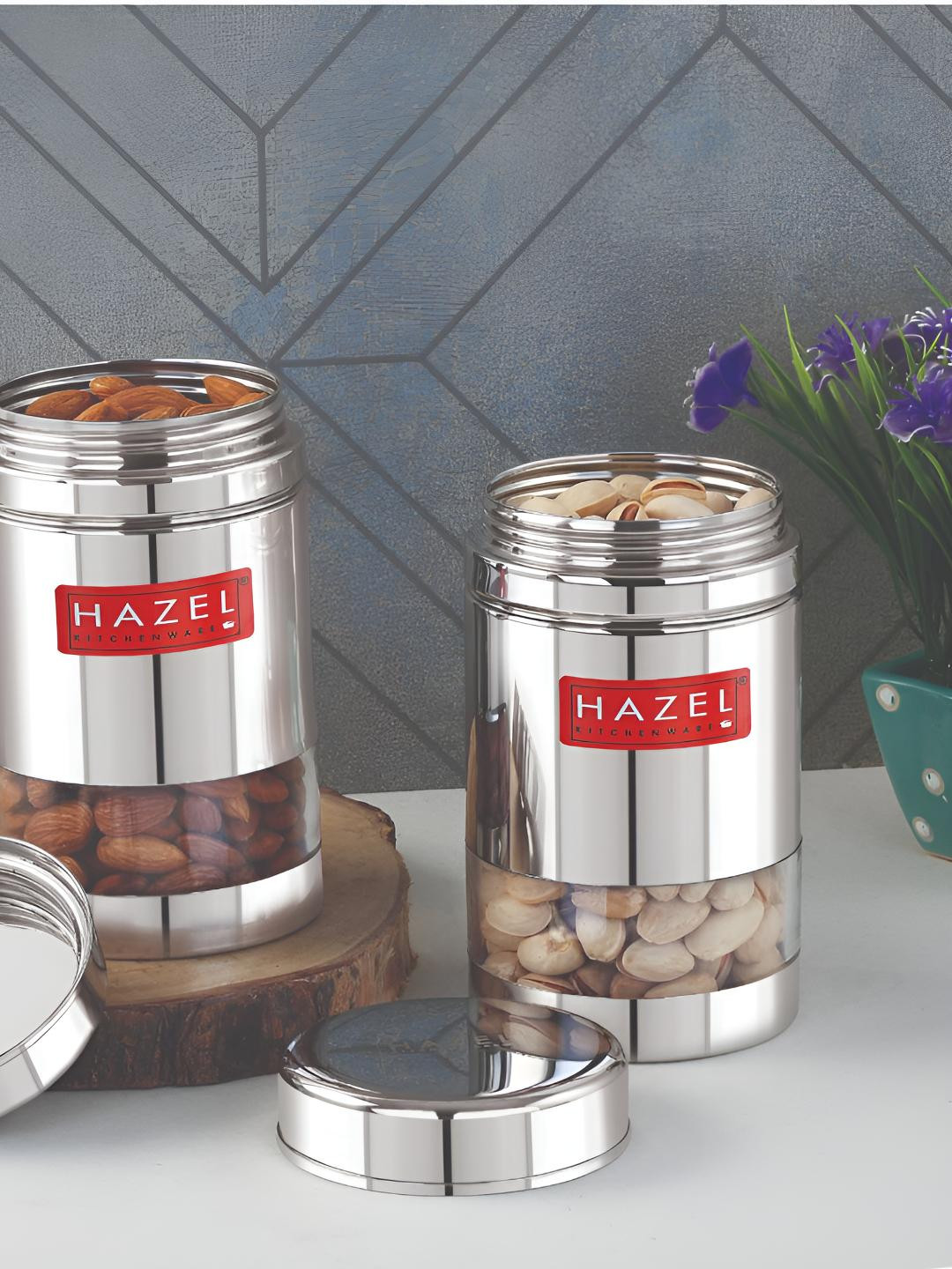 

HAZEL Transparent 2 Pieces Stainless Steel Storage Containers- 600ml Each, Silver