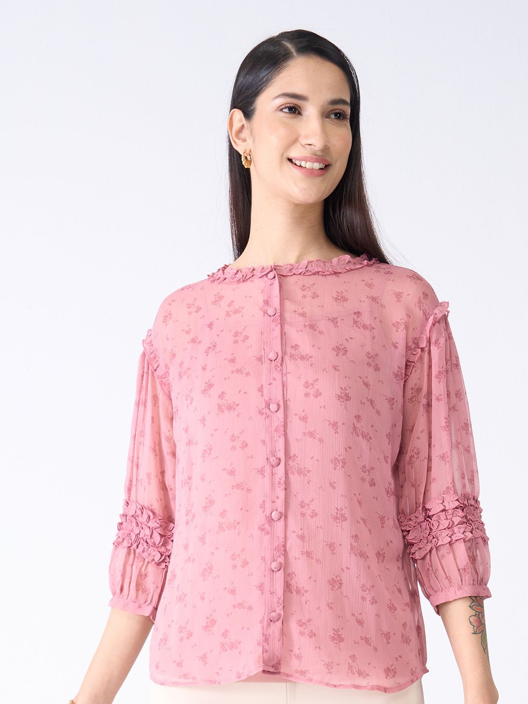 

SALT ATTIRE Print Shirt Style Top, Pink