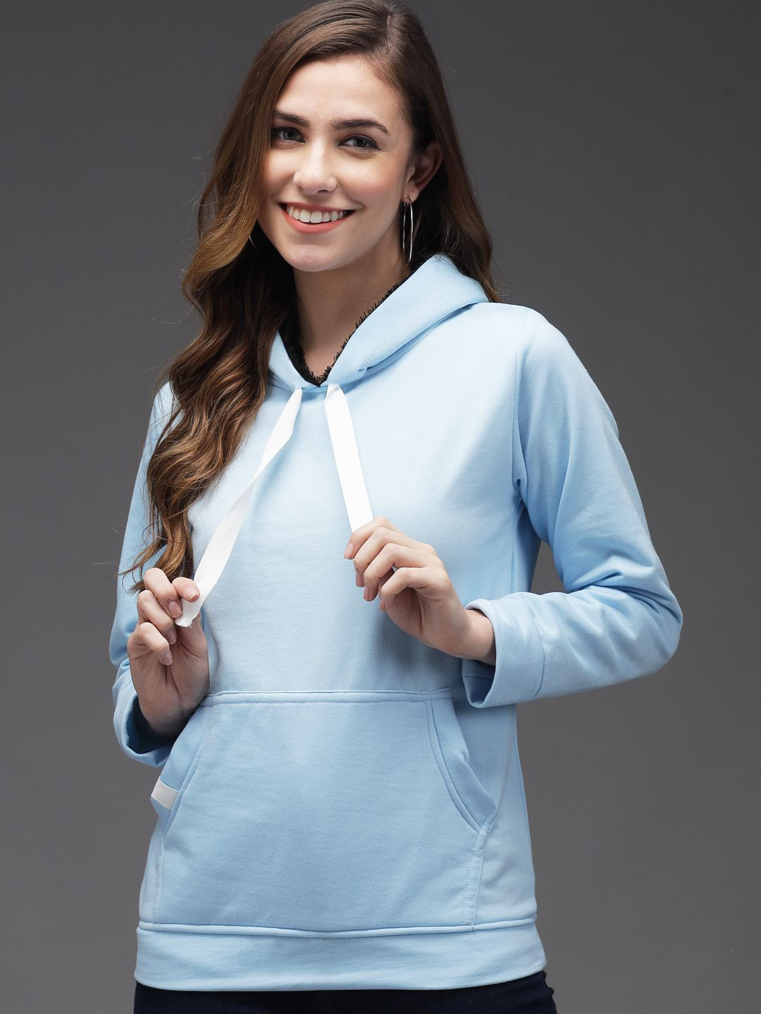 

TANDUL Women Hooded Solid Sweatshirt, Blue