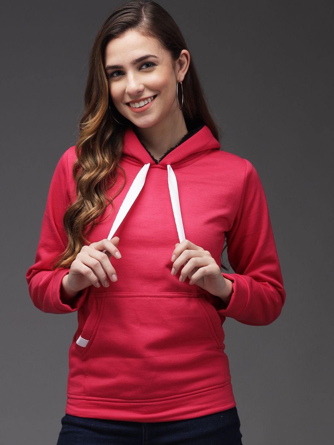 

TANDUL Women Hooded Solid Sweatshirt, Red