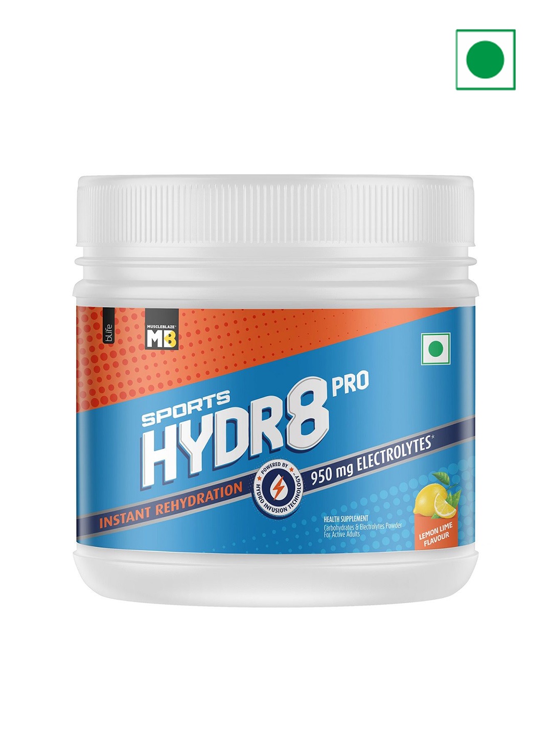

MuscleBlaze Sports Hydr8 PRO Powder for Instant Rehydration 300g - Lemon Lime, Blue