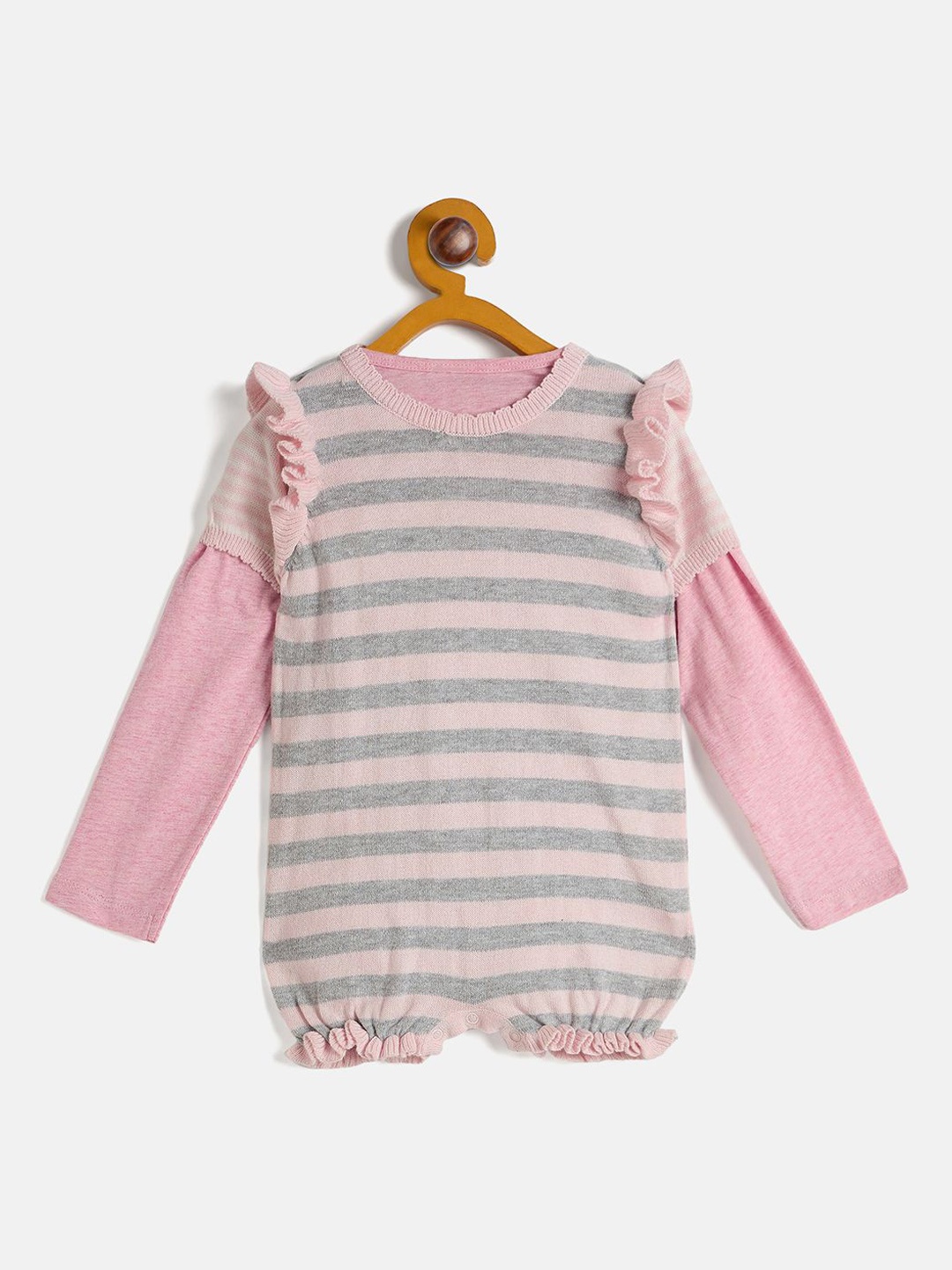 

JWAAQ Infants 2 Pcs Striped Pure Cotton Romper, Pink