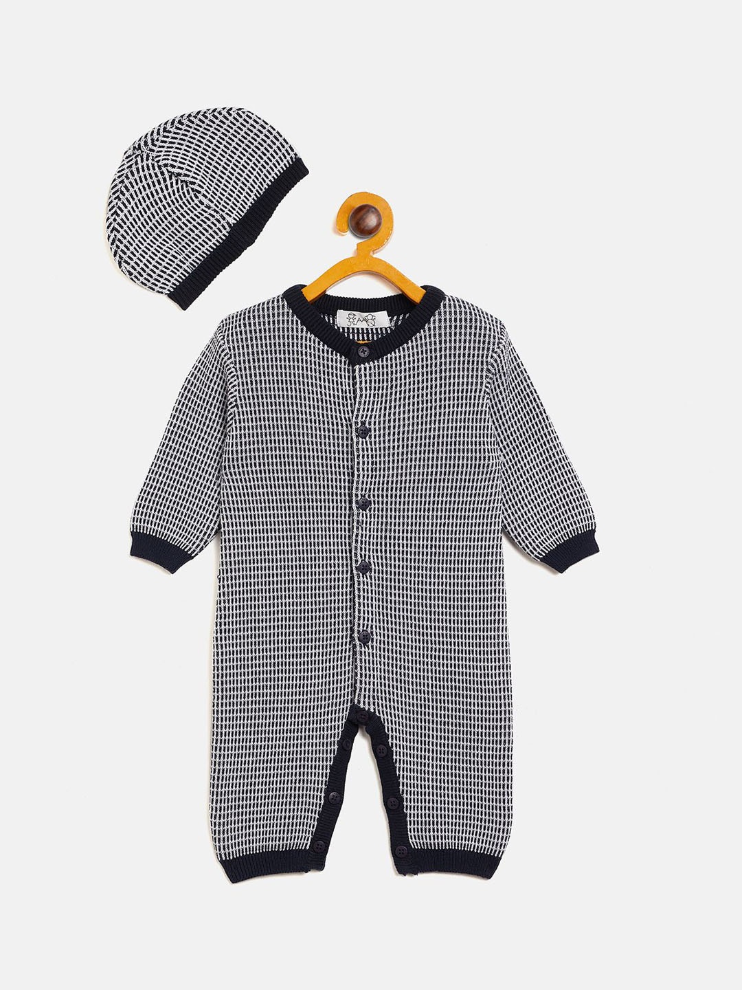 

JWAAQ Infants Knitted Pure Cotton Romper with Cap, Black