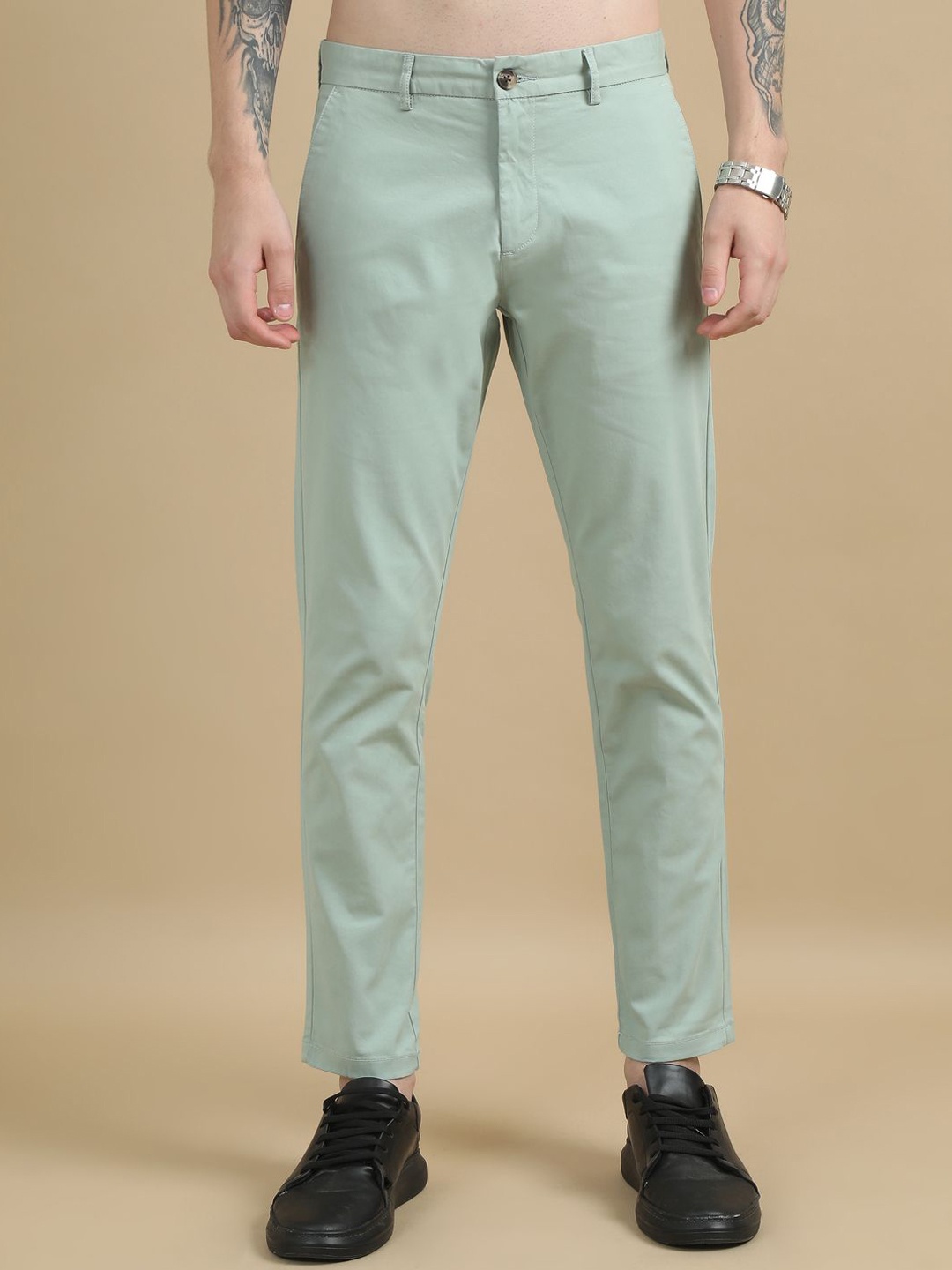 

Dogi Verg Men Cotton Mid-Rise Tailored Slim Fit Chinos Trousers, Green