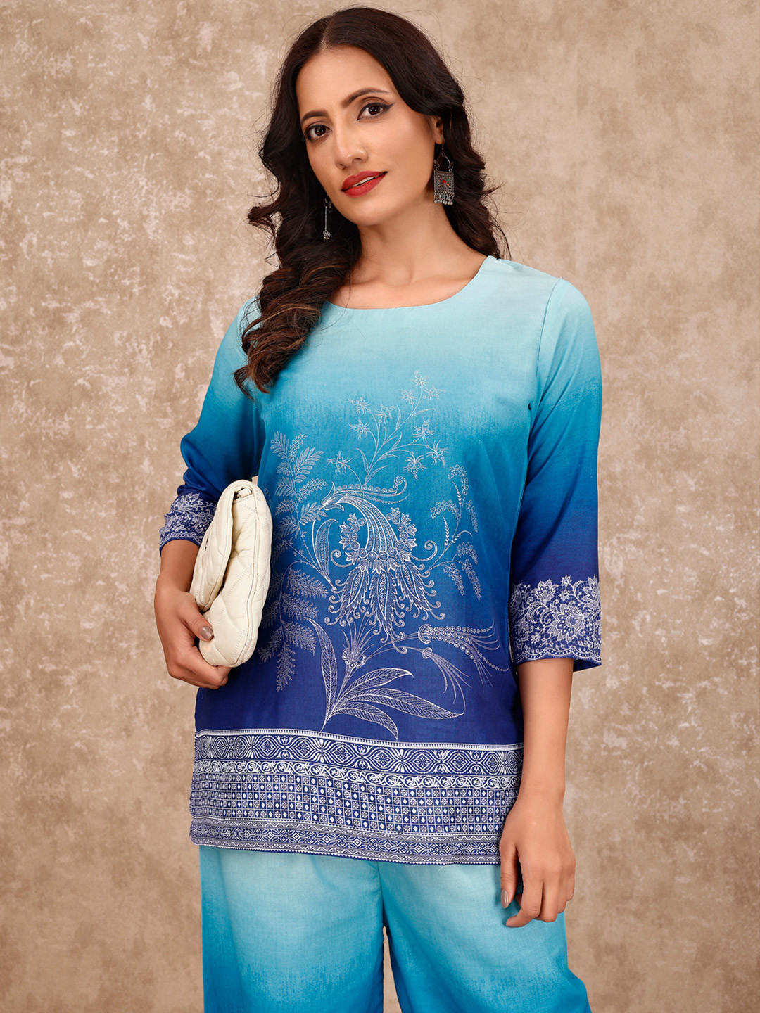 

VIRICA Floral Floral Printed Top With Palazzos, Blue