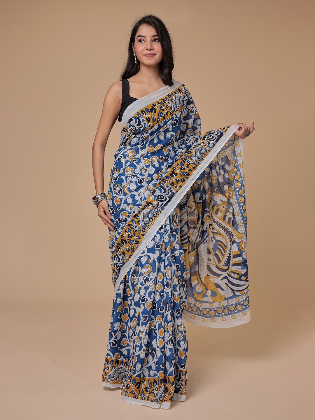 

ZARI Women Ethnic Motifs Pure Cotton Saree, Blue