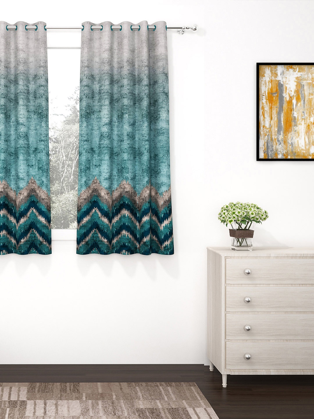 

Story@home Green & Grey Geometric Printed Black Out Window Curtain
