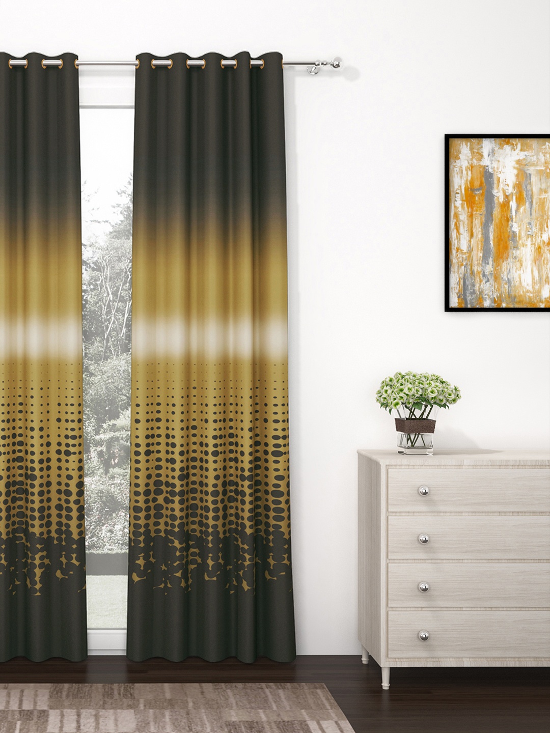 

Story@home Grey & Brown Abstract Printed Black Out Long Door Curtain