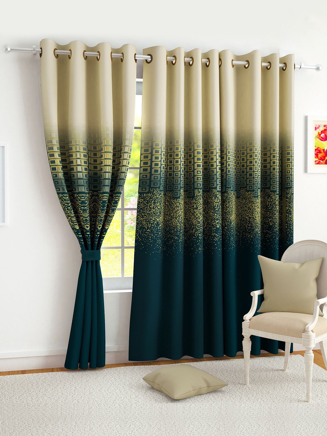 

Story@home Beige & Green 2 Pieces Abstract Printed Black Out Door Curtain