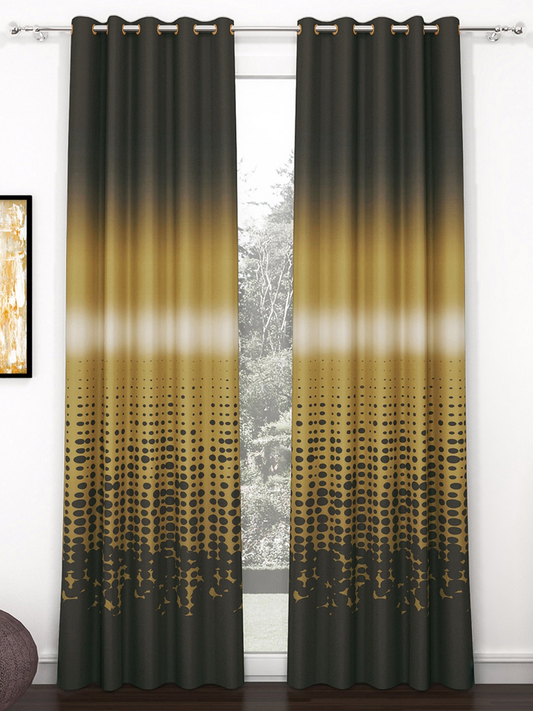 

Story@home Grey & Brown 2 Pieces Abstract Printed Black Out Long Door Curtains