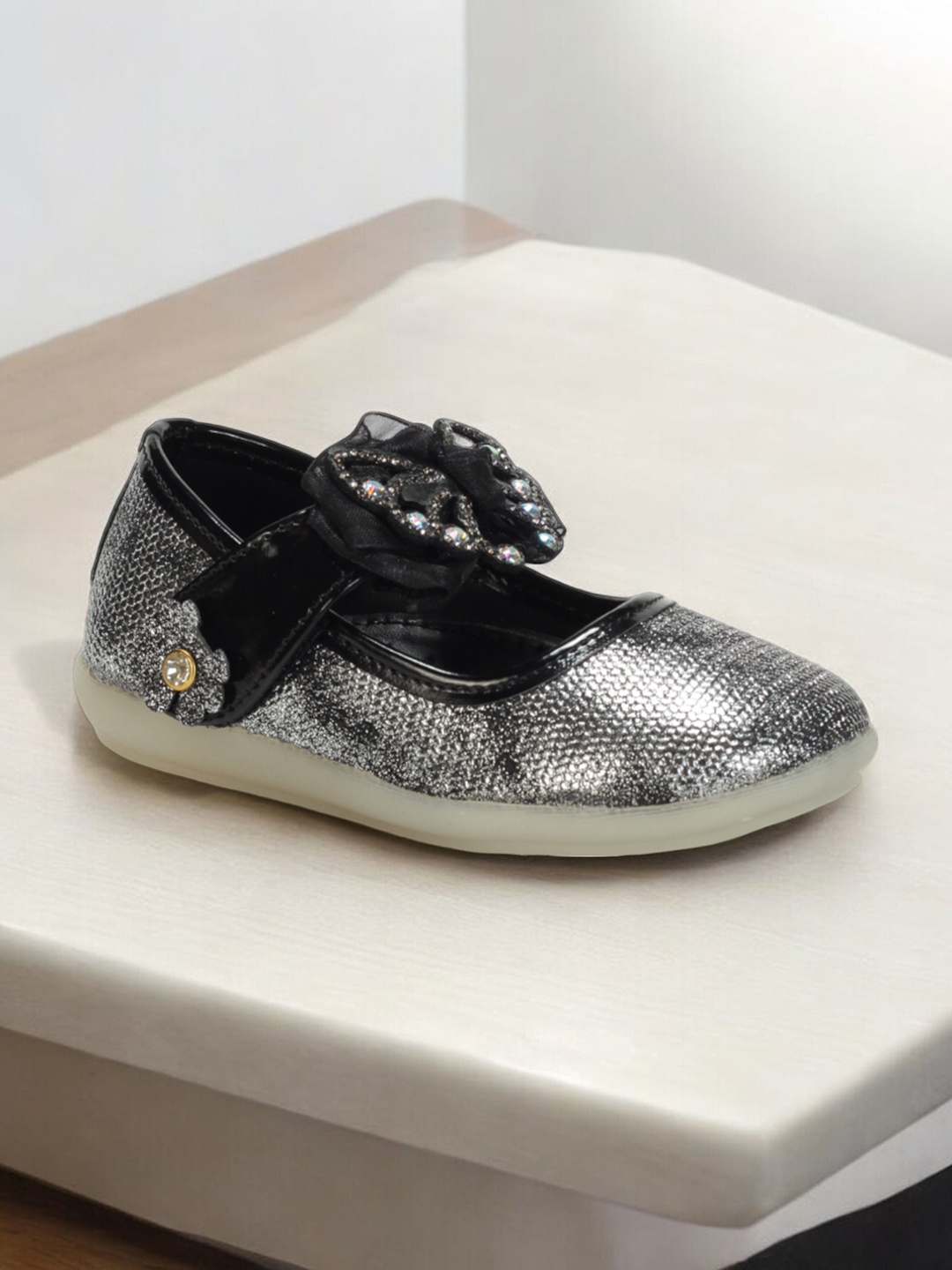 

Lil Lollipop Girls Printed Ballerinas with Velcro Closure, Black