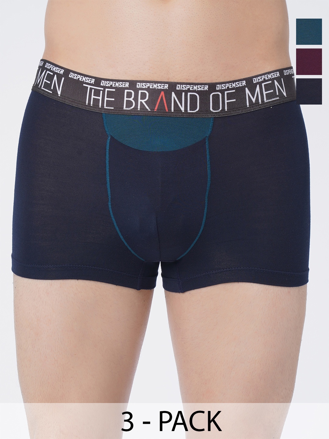 

DISPENSER Pack Of 3 Mid-Rise Trunks S4-Trunk-Airforce-Navy-Wine-M, Teal