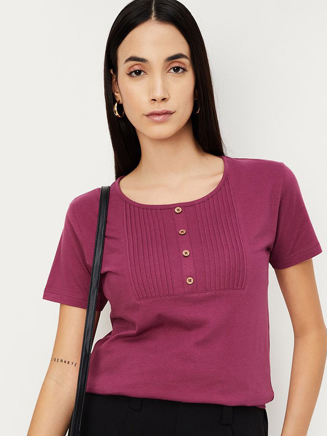 

max Cotton Round Neck Short Sleeves Top, Purple