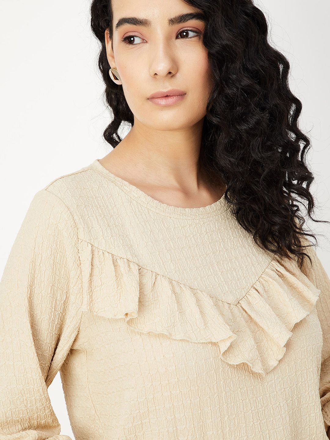

max Women Flutter Sleeve Round Neck Top, Beige