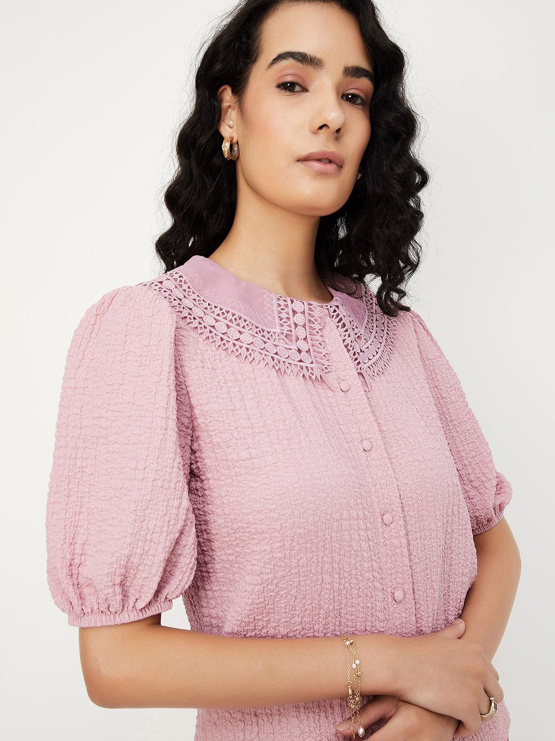 

max Puff Sleeve Shirt Style Top, Purple