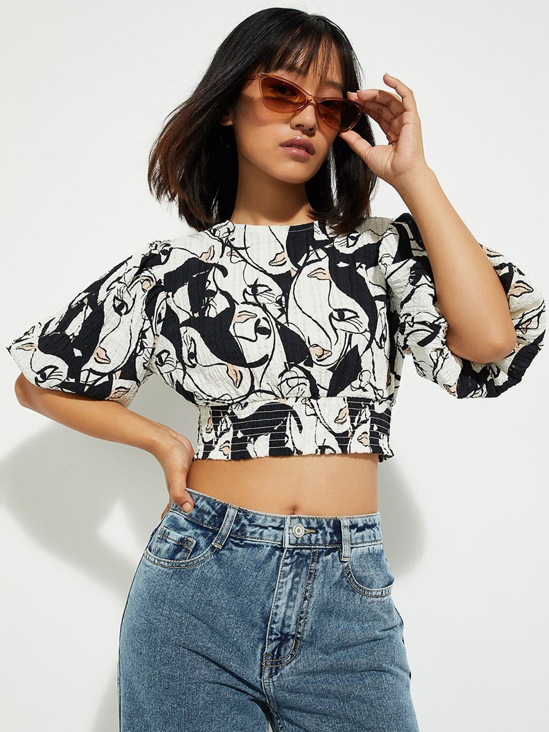 

max URB_N Women Printed Crop Top, Black