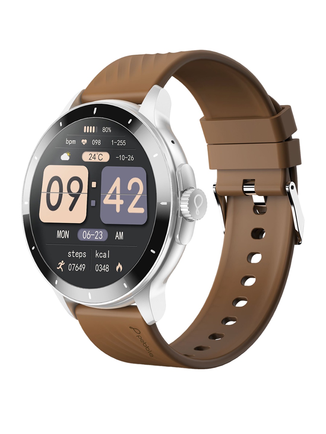 

pebble Polar 1.52" HD Display Quick Notification BT Calling Smart Productivity Smart Watch, Brown