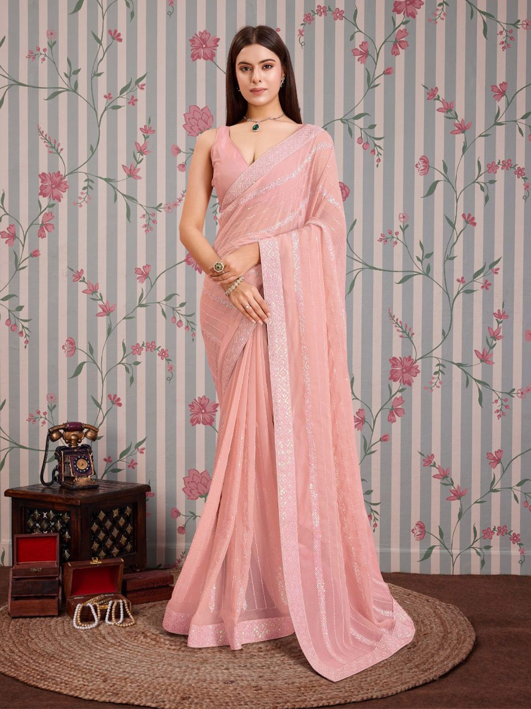 

Ode by House of Pataudi Embellished Sequinned Saree, Pink