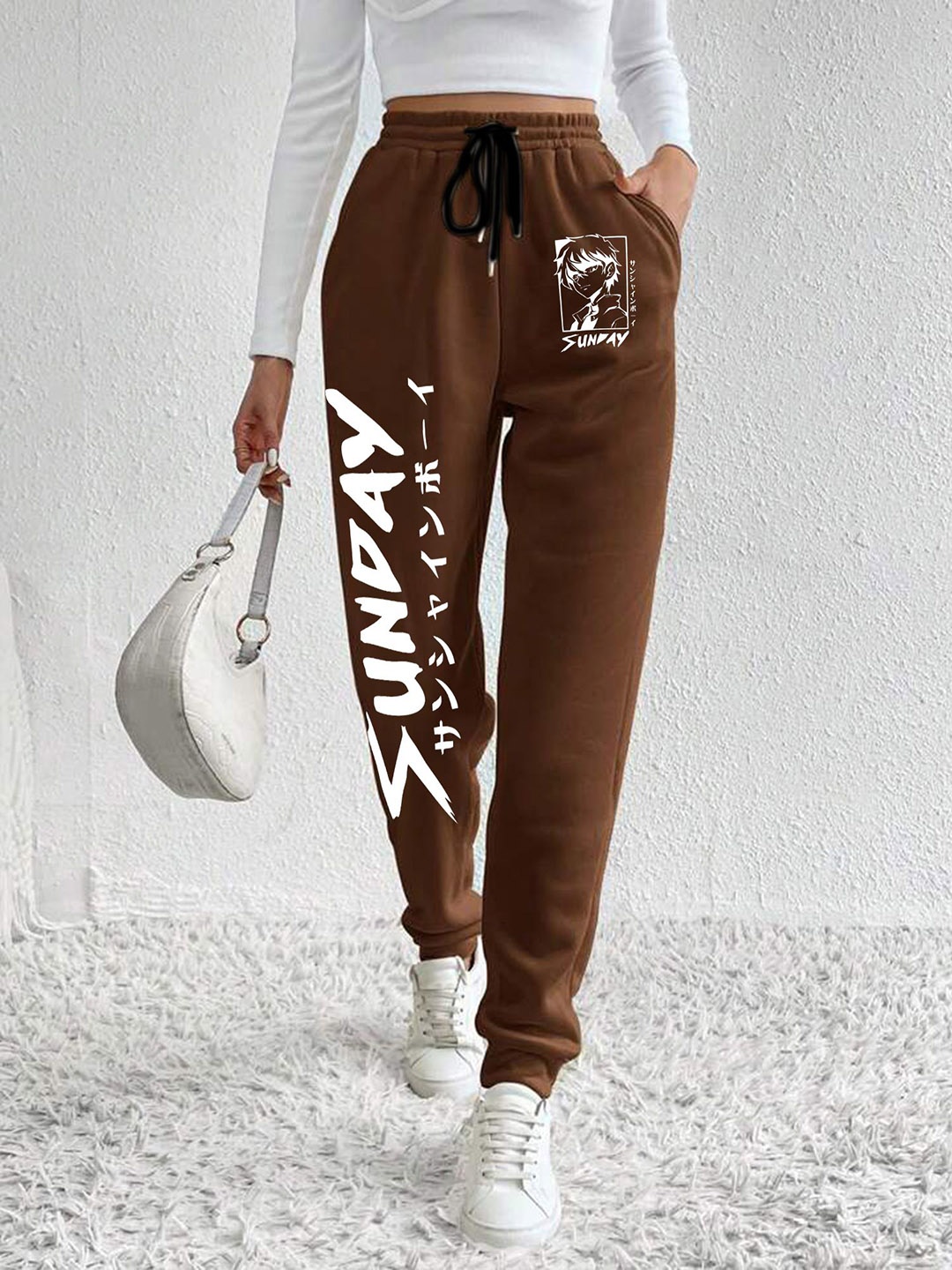 

TABADTOD Women Printed Relaxed Mid-Rise Stretchable Joggers, Brown