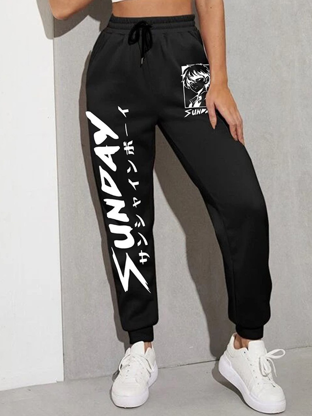 

TABADTOD Women Printed Relaxed High-Rise Joggers Trouser, Black