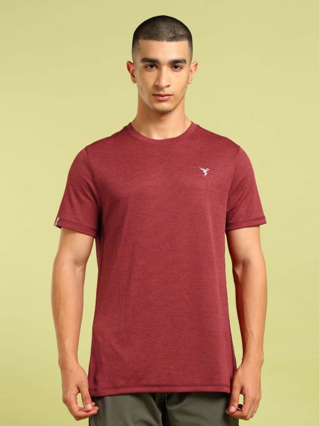 

Technosport Men UPF50 Solid Round Neck Polyester Slim Fit Tshirt, Red