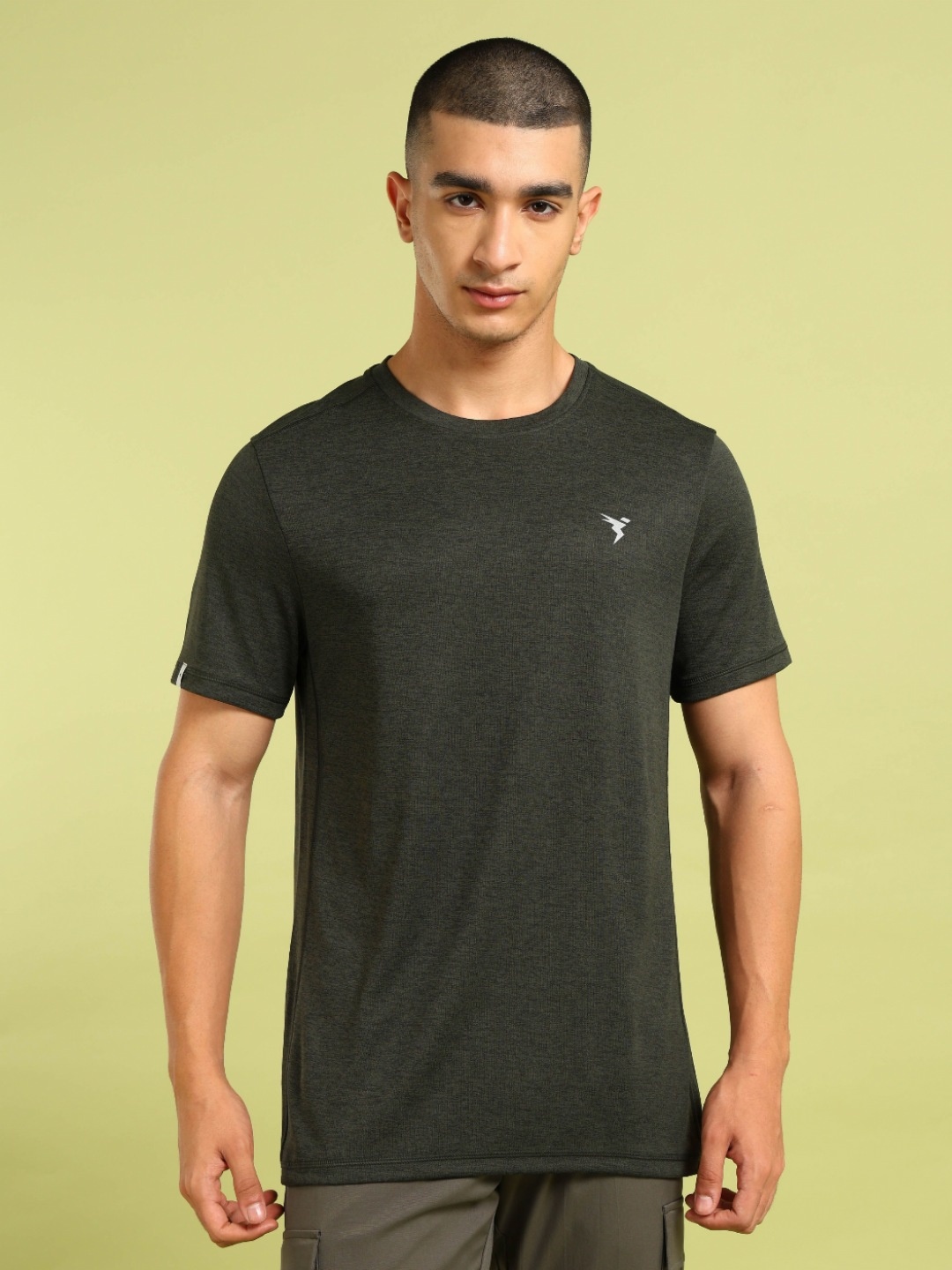 

Technosport Men UPF50 Solid Round Neck Polyester Slim Fit Tshirt, Green