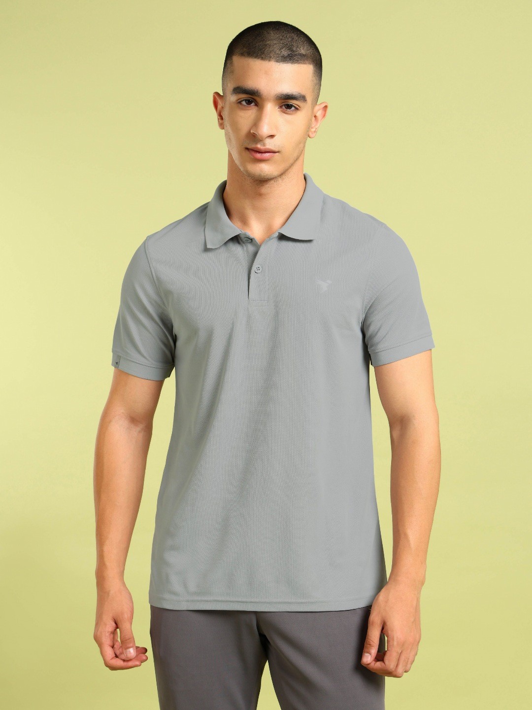 

Technosport Men UPF50 Solid Polo Collar Polyester Slim Fit Tshirt, Grey