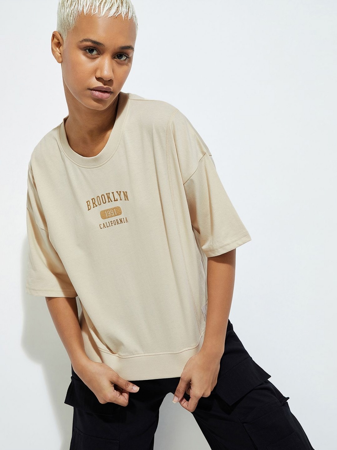 

max URB_N Women Printed Sports T-shirt, Beige