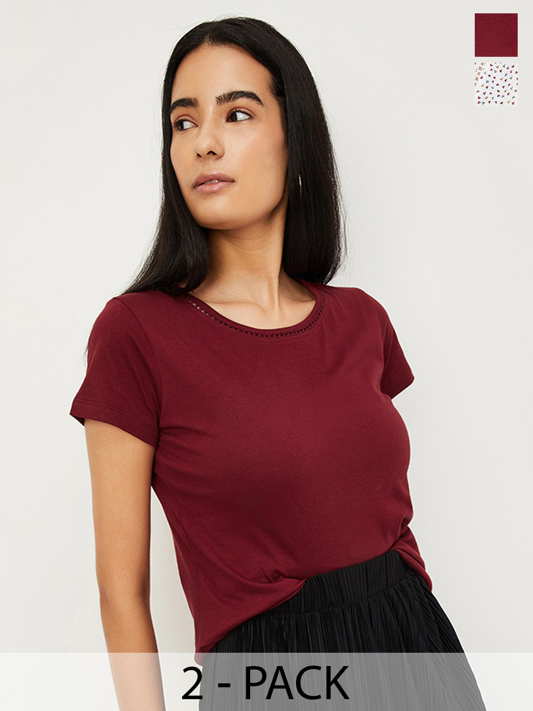 

Max Women Assorted T-Shirt - Pack of 2, Maroon