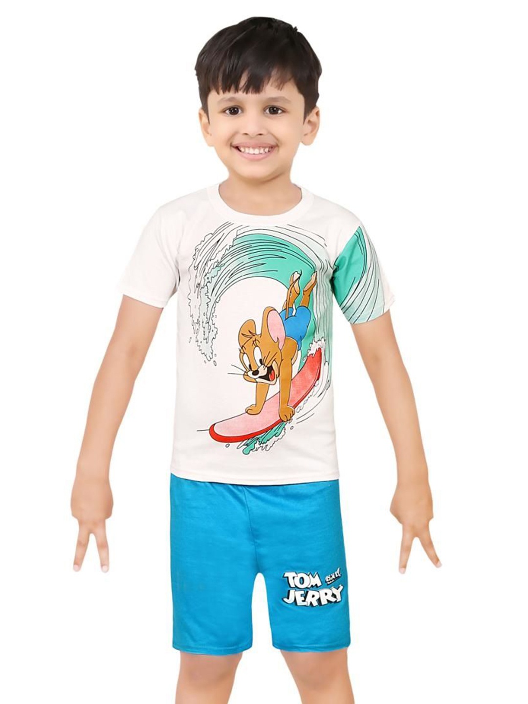 

BAESD Boys Tom & Jerry Printed Pure Cotton T-shirt With Shorts, White