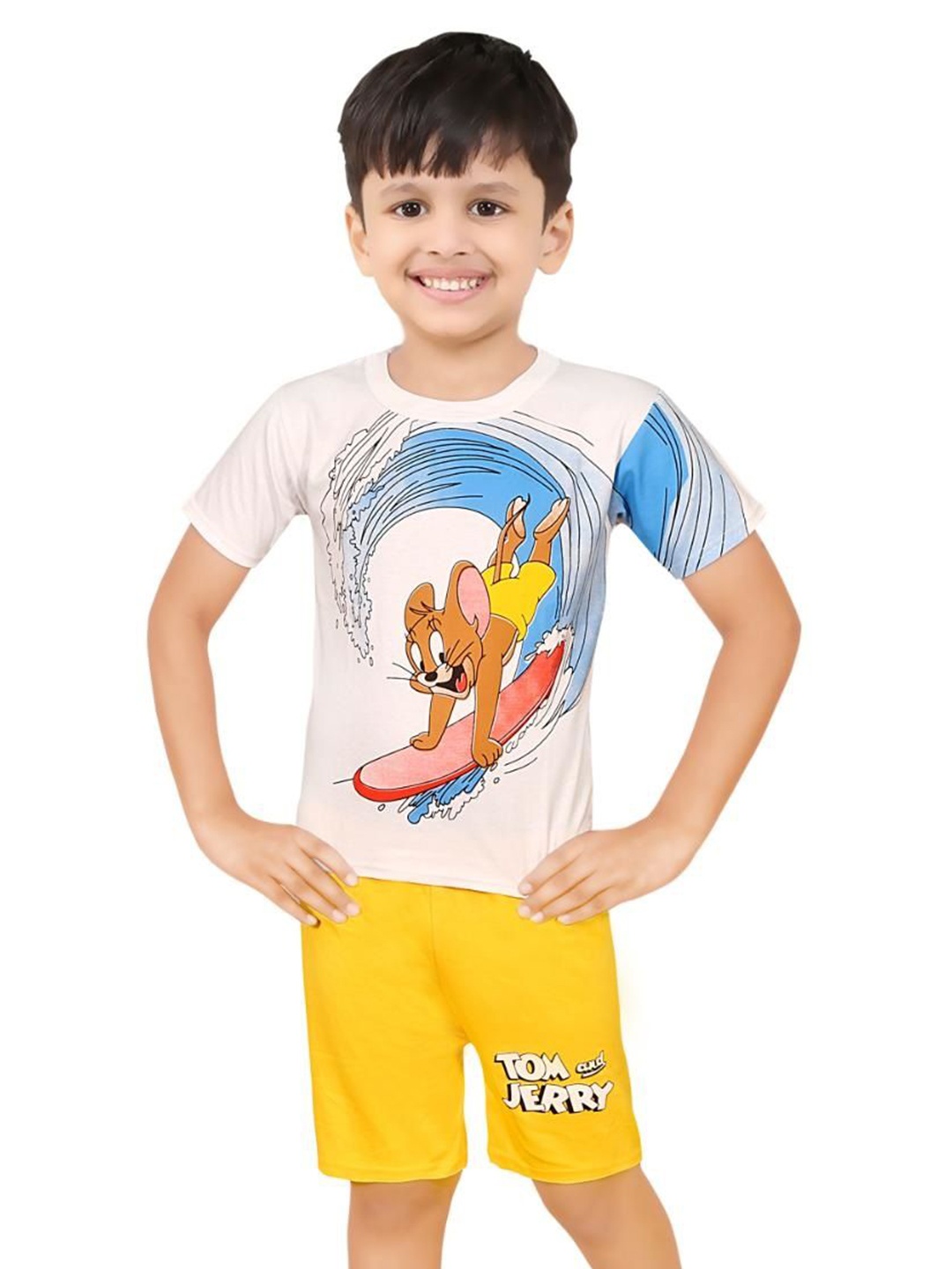 

BAESD Boys Tom & Jerry Printed Pure Cotton T-shirt With Shorts, White